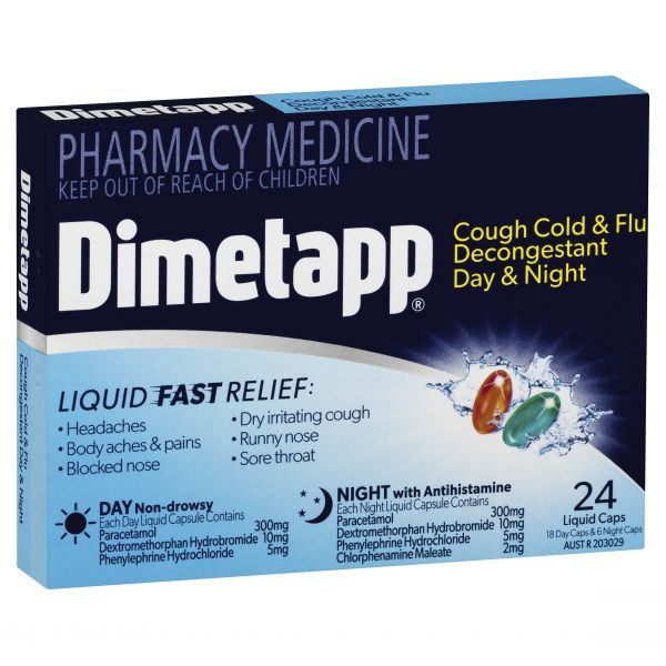 Dimetapp PE Cough Cold & Flu Day & Night Liquid Capsules (Pack of 24)