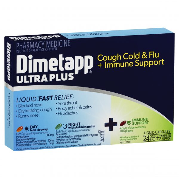 Dimetapp Ultra Plus Cough Cold & Flu Liquid Capsules + Immune Support Capsules (24 x Cold & Flu plus 7 x Immune Support Capsules)