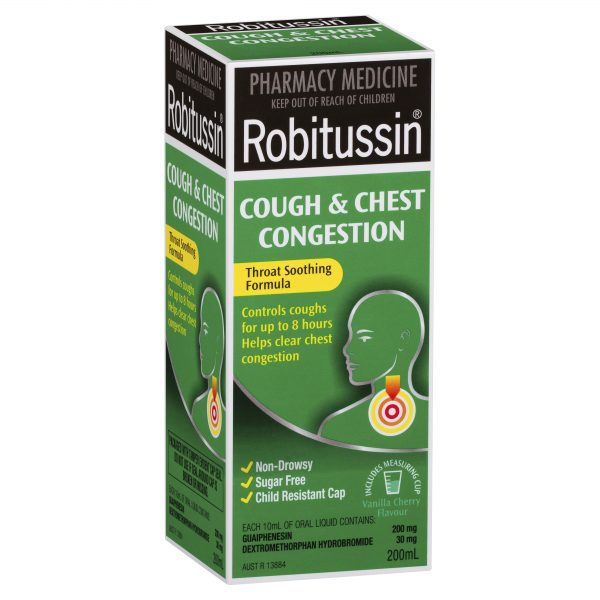 Robitussin Cough & Chest Congestion Oral Liquid Vanilla Cherry Flavour 200ml
