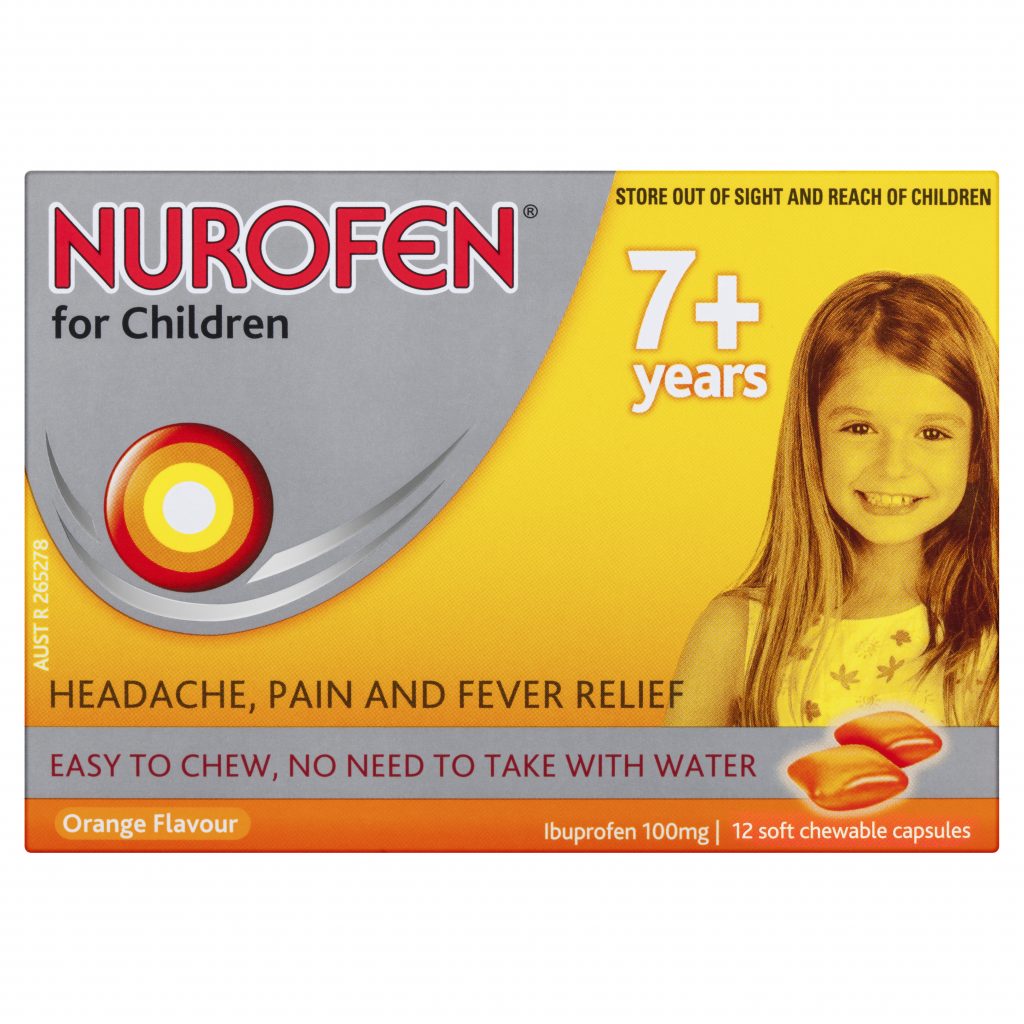 Buy Nurofen For Children 7+ Years Orange 100mg 12 chewable capsules Online eMedical