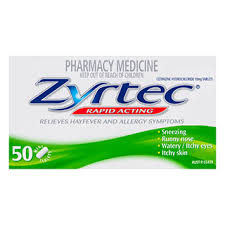 Zyrtec Cetirizine 10mg Hayfever & Allergy Tablets (Pack of 50)