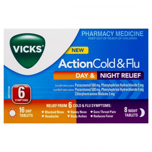 Vicks Action Cold & Flu Day & Night Relief Tablets (Pack of 24)