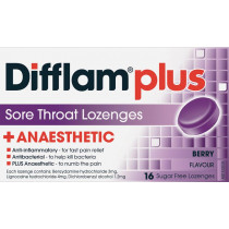 Difflam Plus Anaesthetic Sore Throat Lozenges Berry Flavour Sugar Free (Pack of 16) 