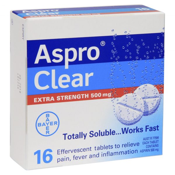 Aspro Clear Extra Strength Soluble Aspirin 500mg Tablets (Pack of 16)