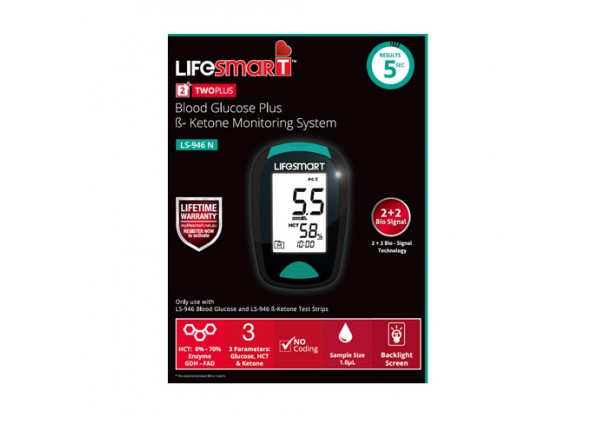 LifeSmart 2-Plus Blood Glucose & Ketone Monitoring Device (Pack contains 1 Meter Device)