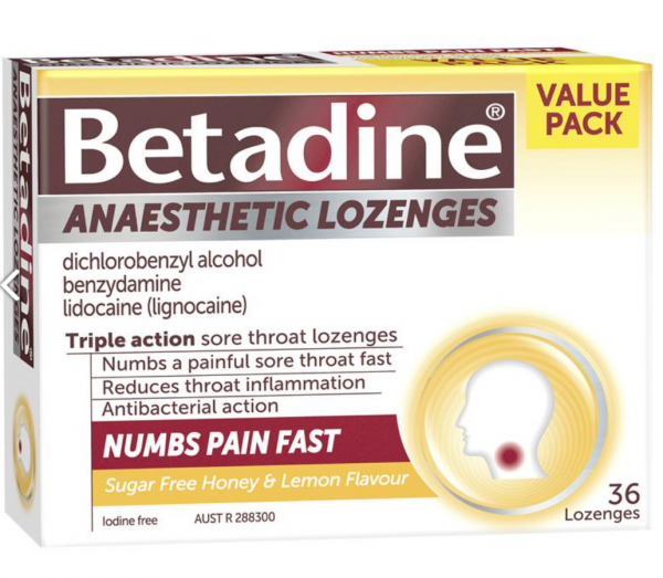 Betadine Sore Throat Anaesthetic Lozenges Honey & Lemon Flavour Value Pack (36 Lozenges)