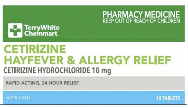 TerryWhite Chemmart Cetirizine 10mg Hayfever & Allergy Relief Tablets (Box of 10)