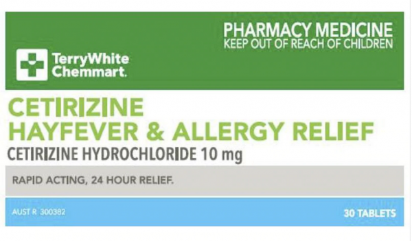 TerryWhite Chemmart Cetirizine 10mg Hayfever & Allergy Relief Tablets (Box of 30)