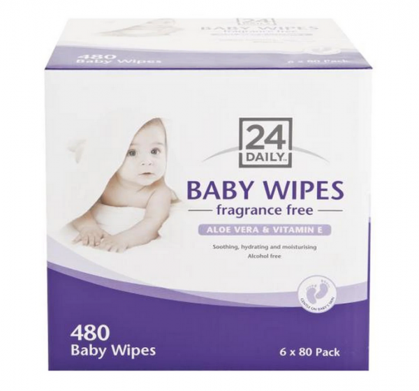24 Daily Baby Wipes Fragrance Free (Box of 480 Wipes)