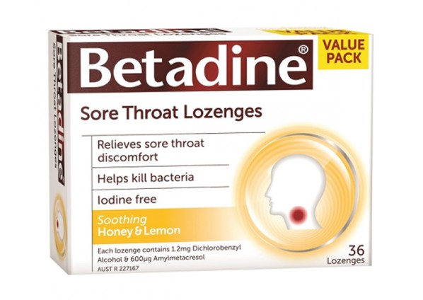 Betadine Sore Throat Anaesthetic Lozenges Honey & Lemon Flavour Value Pack (36 Lozenges)