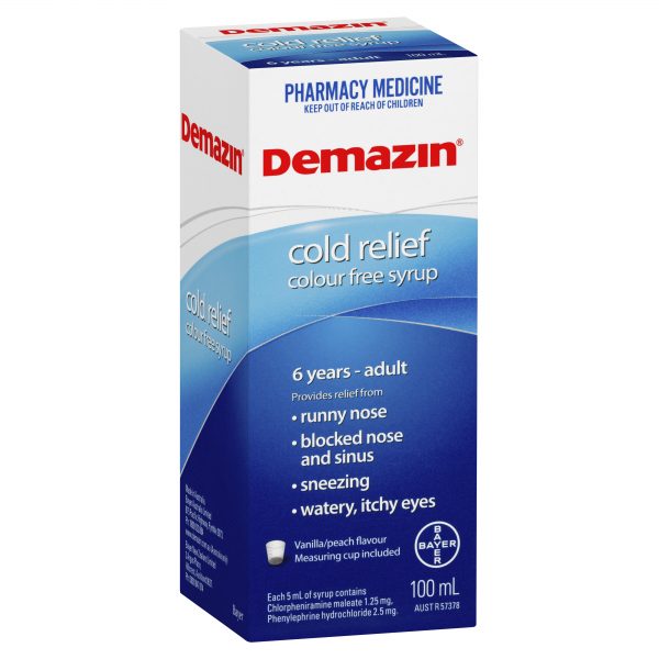 Demazin Cold Relief Colour Free Syrup 6+ Years 100ml