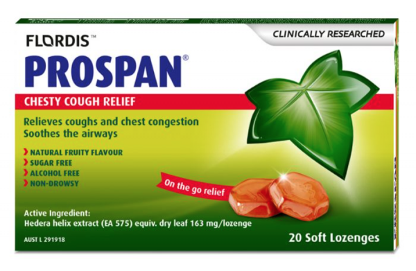 Flordis Prospan Ivy Leaf Chesty Cough Lozenges Natural Fruity Flavour (Pack of 20)