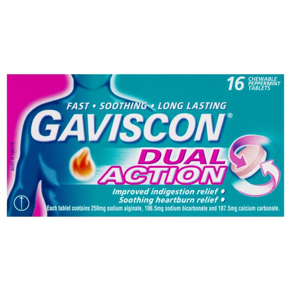 Gaviscon Dual Action Chewable Tablets Peppermint Flavour (Pack of 16)