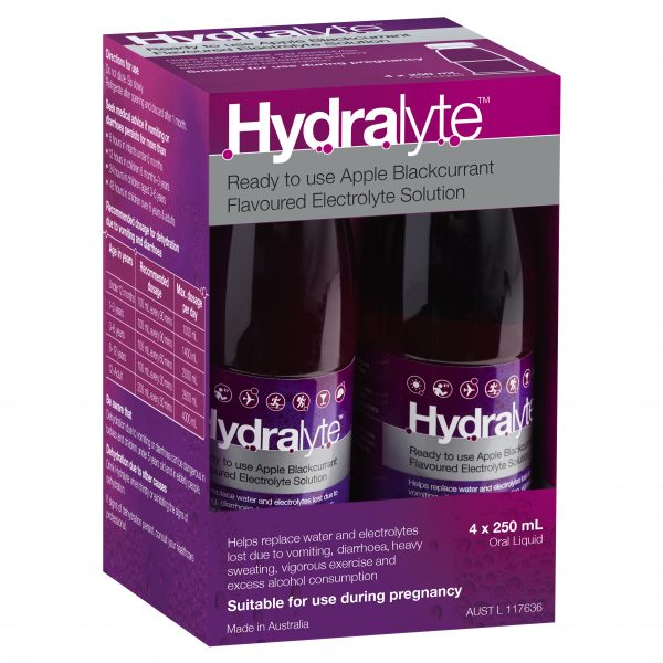 Hydralyte Ready to Drink Liquid Apple/Blackcurrant Flavoured 250ml - 4 pack