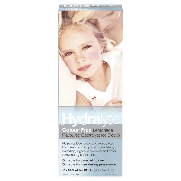 Hydralyte Electrolyte Ice Block Colour Free Lemonade Flavour (Pack of 16)