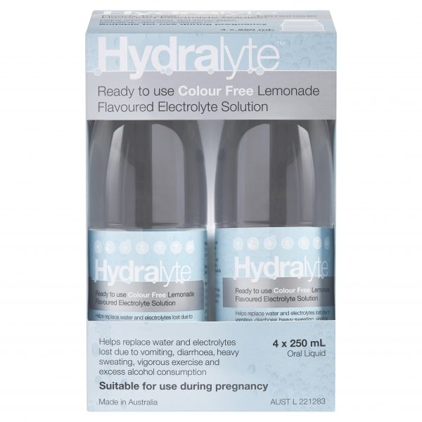 Hydralyte Ready To Drink Colour Free Lemonade Flavour Solution 250ml - 4 pack