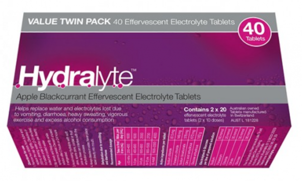 Hydralyte Effervescent Electrolyte Tablets Apple/Blackcurrant Flavour (Pack of 40)
