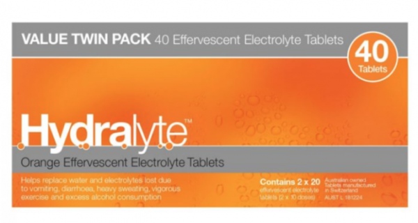 Hydralyte Effervescent Electrolyte Tablets Orange Flavour (Pack of 40)