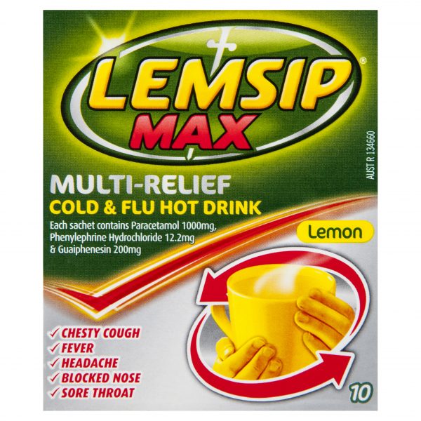 Lemsip Multi Relief Decongestant Col & Flu Hot Drink Lemon Flavour (Pack of 10 sachets)