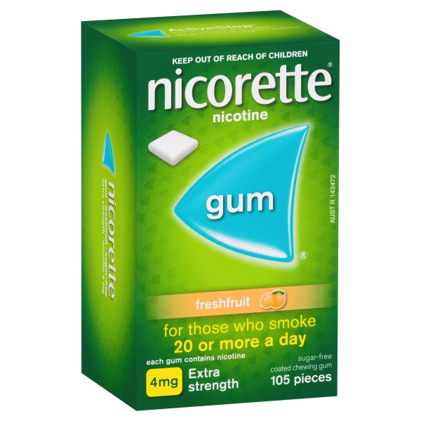 Nicorette Gum Fresh Fruit Sugar Free 4mg Extra Strength 105 pieces