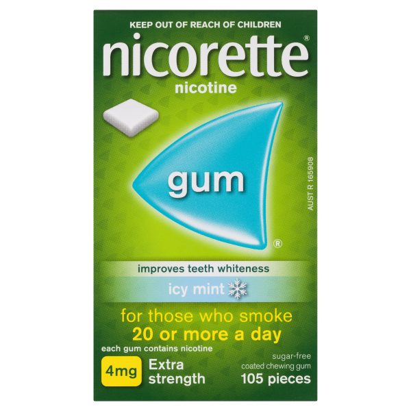 Nicorette Gum Icy Mint Sugar Free 4mg Extra Strength 105 pieces