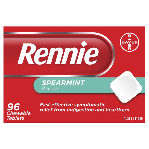 Rennie Indegestion And Heartburn Relief Spearmint Flavour 96 tablets