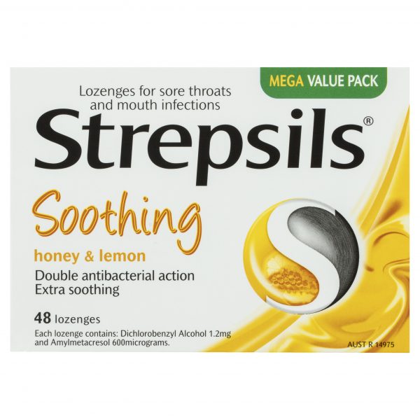 Strepsils Double Action Antibacterial Sore Throat Lozenges Honey & Lemon Flavour (Pack of 48)
