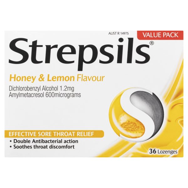 Strepsils Double Action Antibacterial Sore Throat Lozenges Honey & Lemon Flavour (Pack of 36)