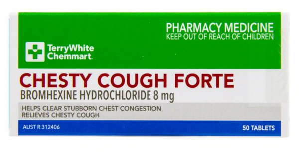 TerryWhite Chemmart Chesty Forte Bromhexine 8mg Tablets (Pack of 50)