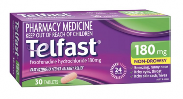 Telfast Fexofenadine 180mg Hayfever & Allergy Tablets (Pack of 30)