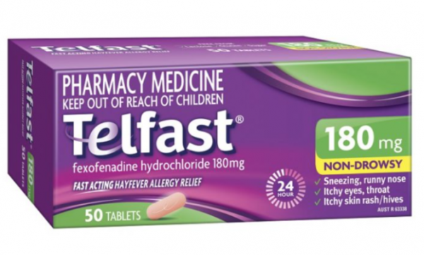 Telfast Fexofenadine 180mg Hayfever & Allergy Tablets (Pack of 50)
