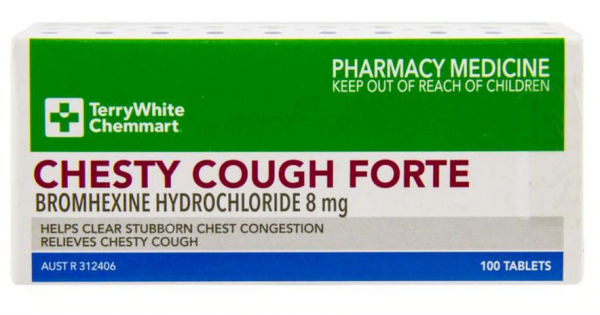 TerryWhite Chemmart Chesty Forte Bromhexine 8mg Tablets (Pack of 100)