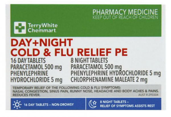 TerryWhite Chemmart Cold & Flu Relief Day & Night PE Tablets (Pack of 24)