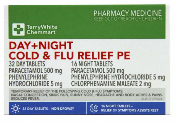 TerryWhite Chemmart Cold & Flu PE Day & Night Tablets (Pack of 48)