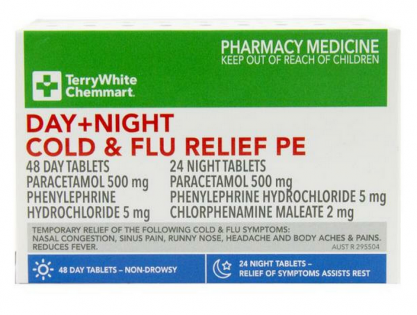 TerryWhite Chemmart Cold & Flu Relief Day & Night PE Tablets (Pack of 72)
