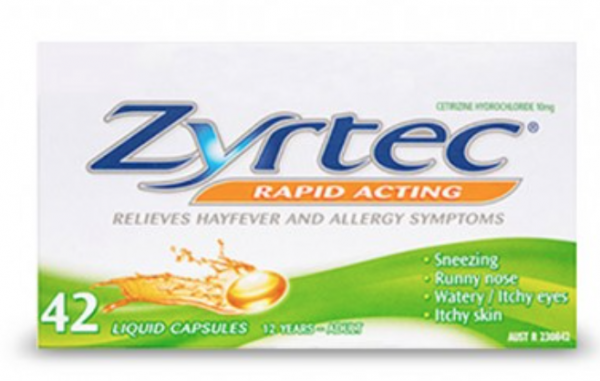 Zyrtec Cetirizine 10mg Hayfever & Allergy Liquid Capsules (Pack of 42)